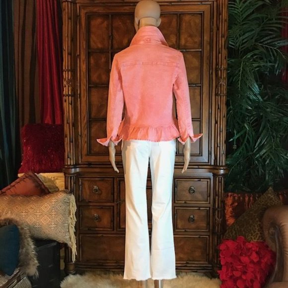 DG2 Snow Wash Ruffle Hem Stretch Denim Jacket - Picture 5 of 14